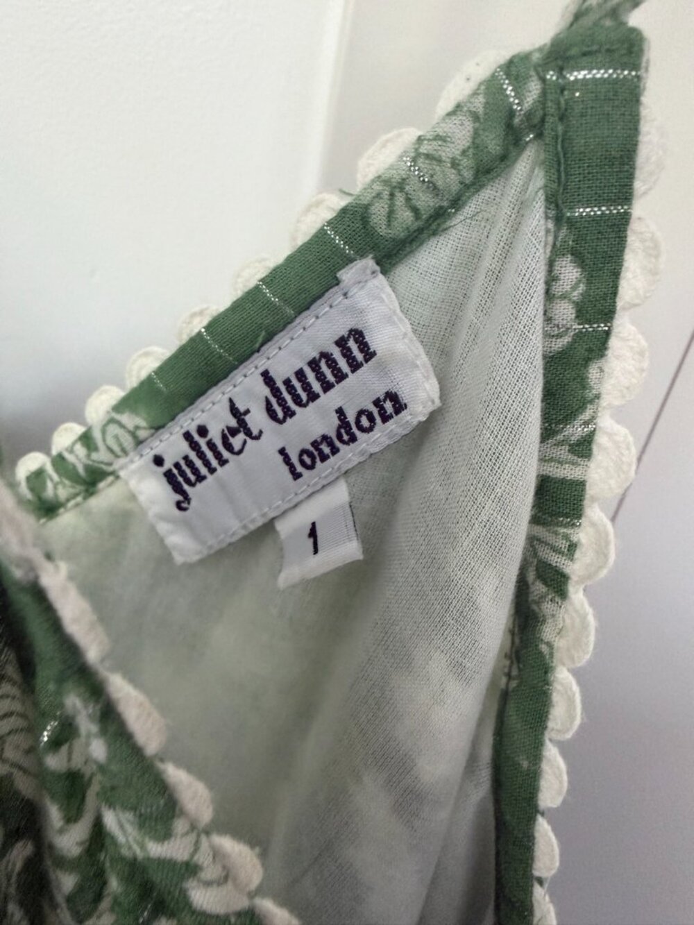 Juliet Dunn London 1 Green White Floral Maxi Sundress Spaghetti Strap - Picture 3 of 3
